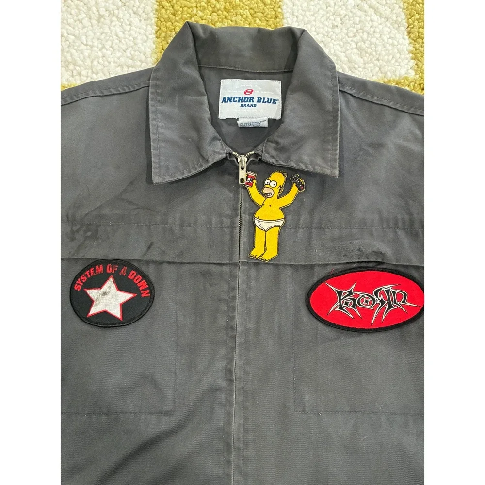 Vintage Anchor Blue Work Jacket Grey Korn System of a Down Patches Mens Large